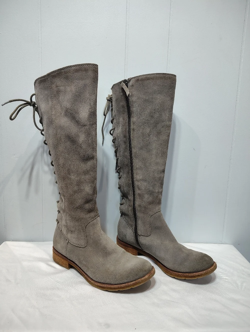 Sofft Sharnell II Pietra Grey Knee High Riding Boots 6M‎ Lace Up Boho Festival